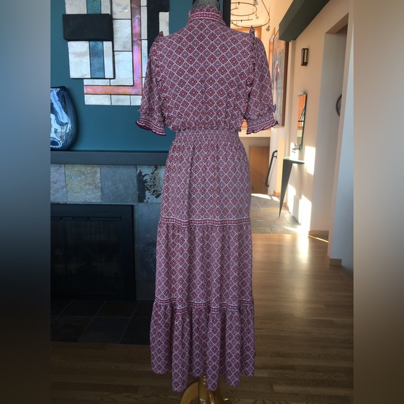 Max Studio Tiered Floral Full Length Dress In Pink Floral Print - Size Small - Picture 6 of 16